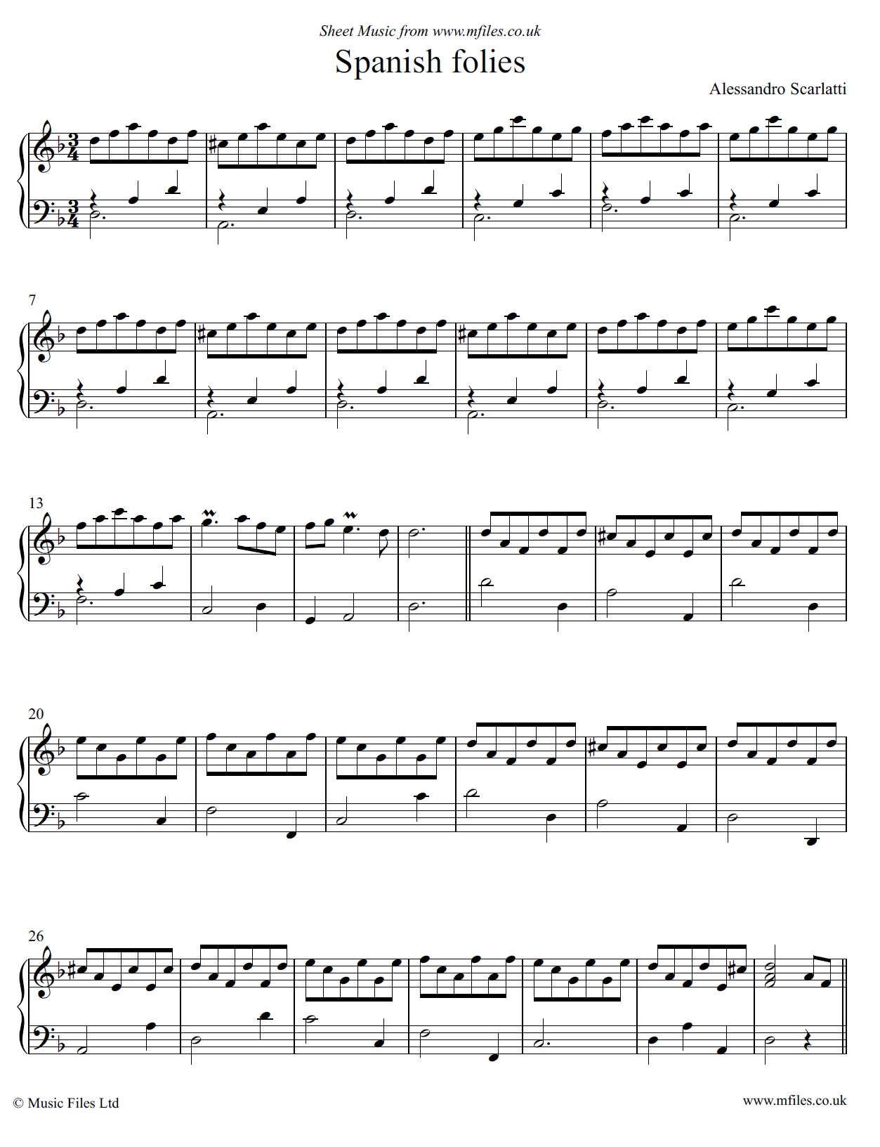 Alessandro Scarlatti's Spanish Folies - sheet music 1st page