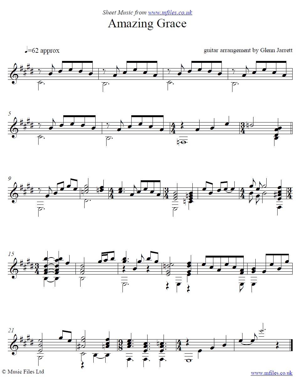 Amazing Grace: guitar arrangement by Glenn Jarrett - Sheet Music