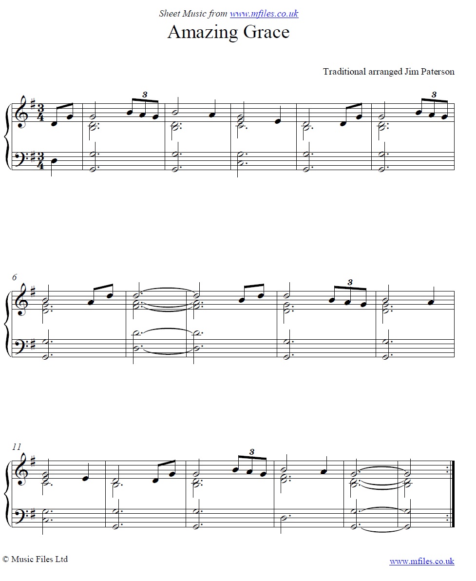Amazing Grace: piano arrangement by Jim Paterson - Sheet Music