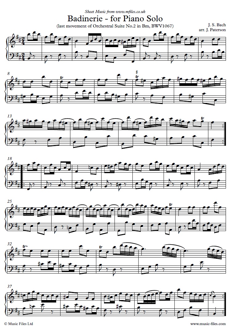 Bach Badinerie for Piano Solo - sheet music 1st page