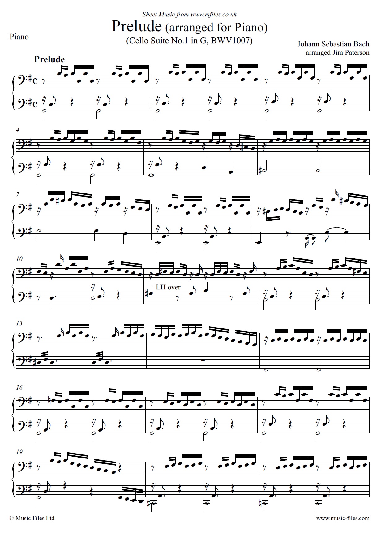 Bach's Prelude in G major arranged for Piano from the Cello Suite No.1 - sheet music 1st page