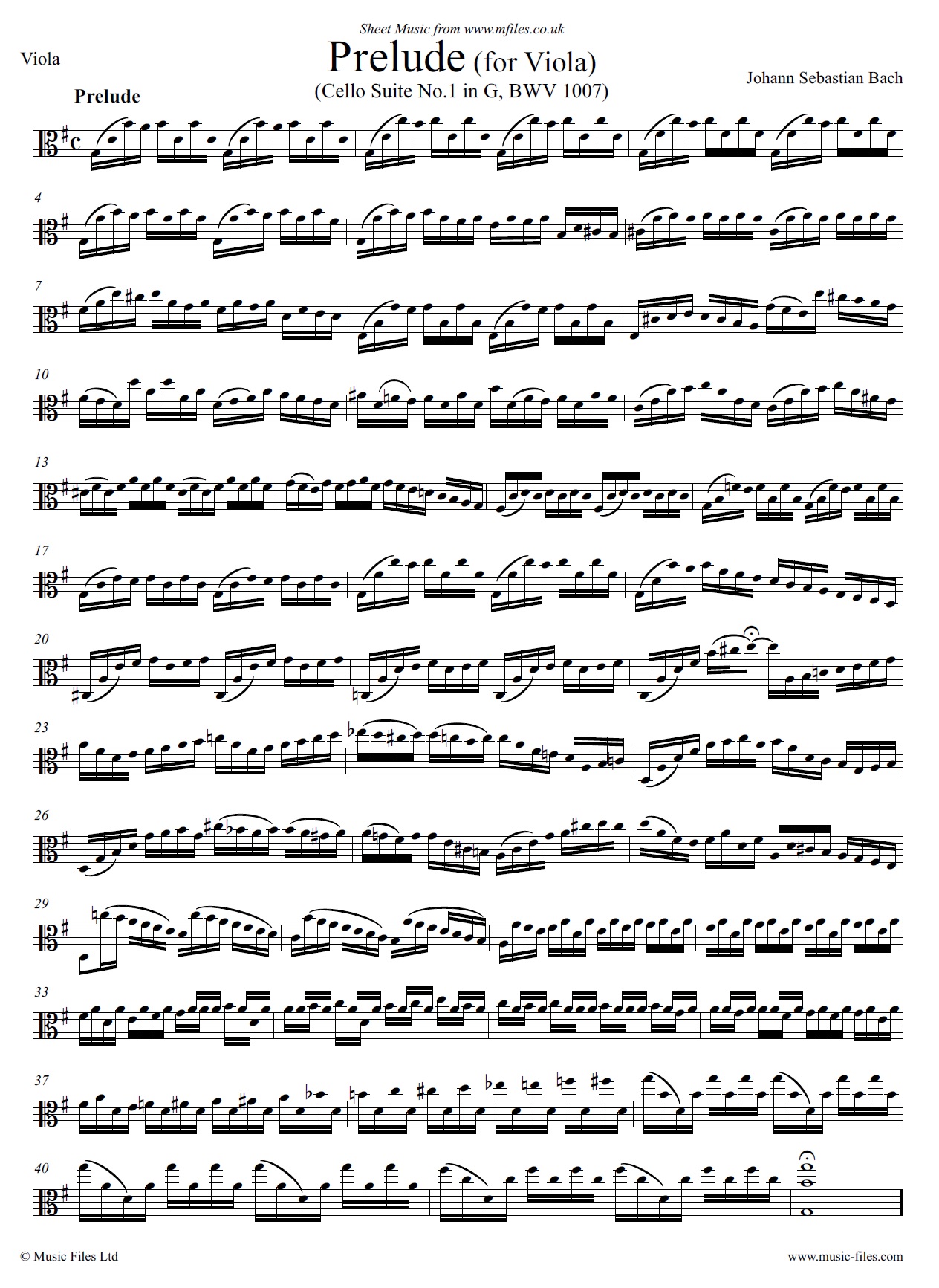 Bach's Prelude in G major for Viola from the Cello Suite No.1 - sheet music 1st page