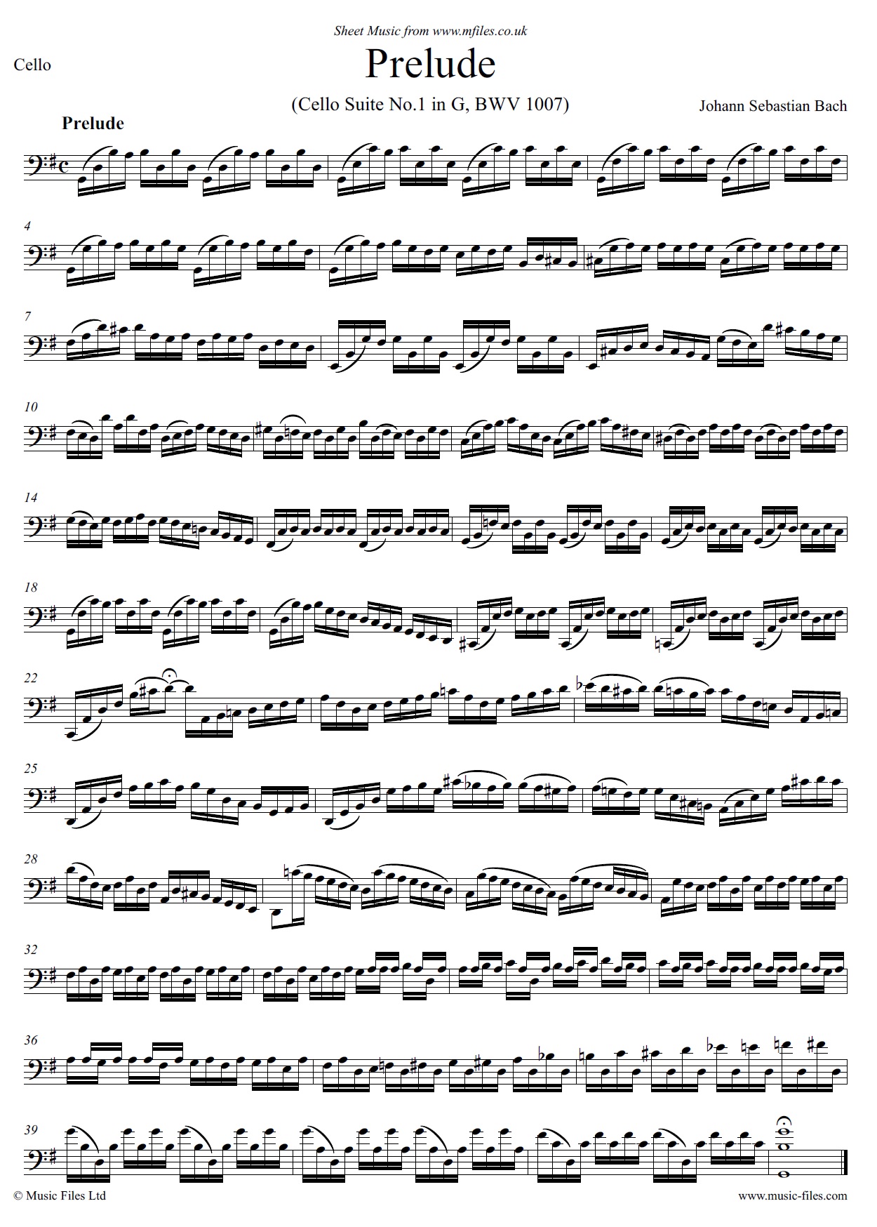 Bach's Prelude in G major from the Cello Suite No.1 - sheet music 1st page