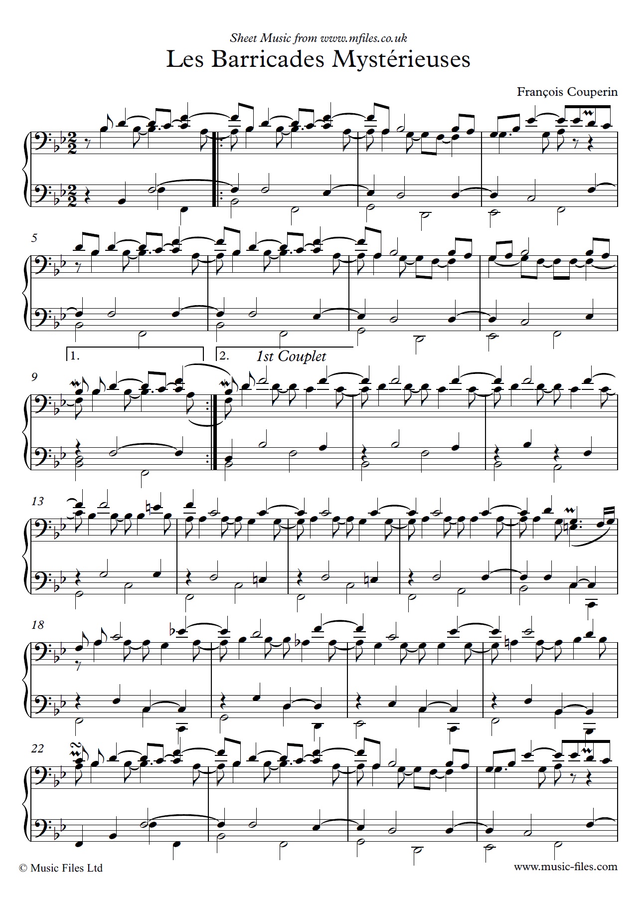 Francois Couperin's Les Barricades Mysterieuses - sheet music 1st page