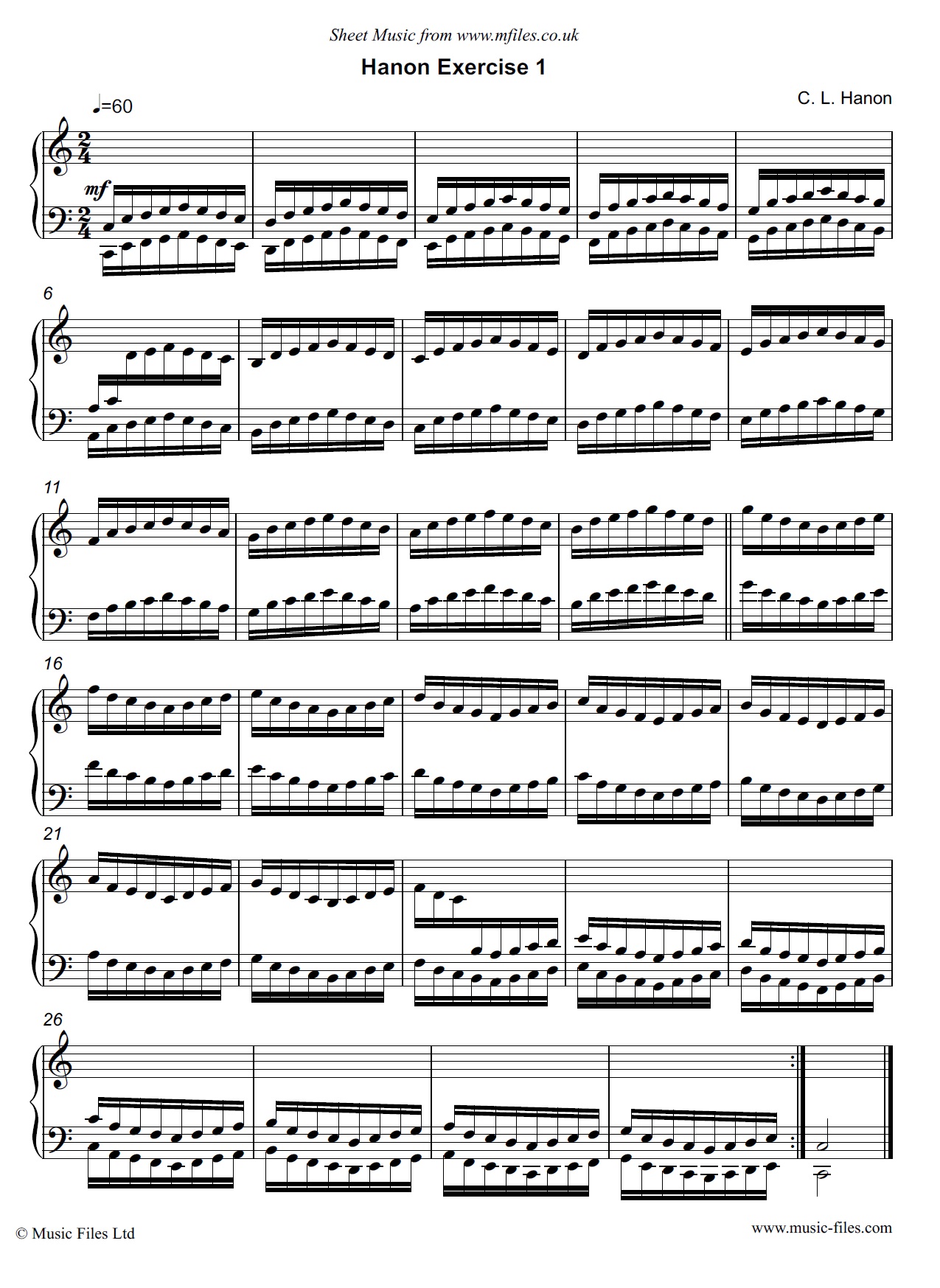 Hanon Exercise no.01 for Piano - piano sheet music 1st page