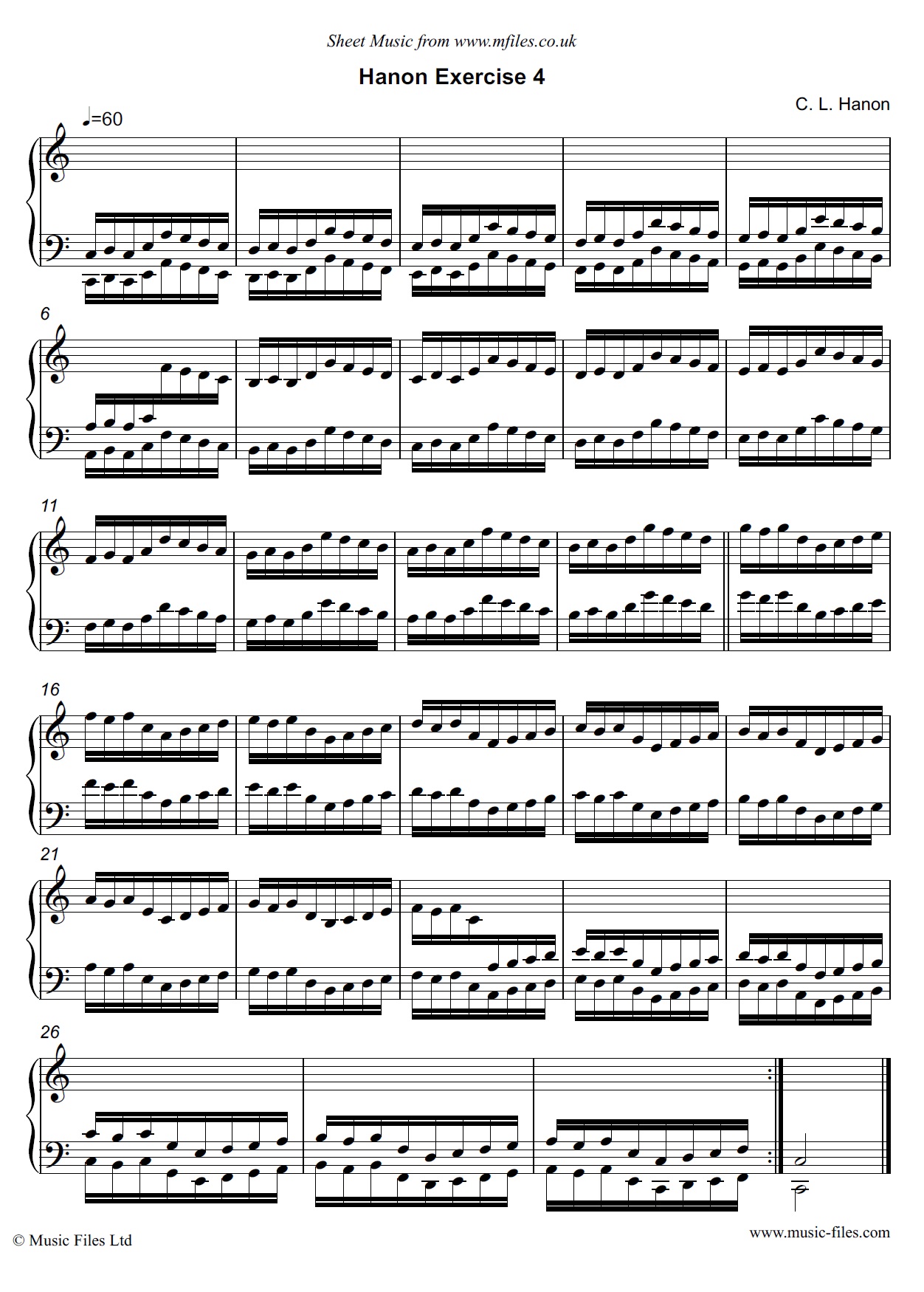 Hanon Exercise no.04 for Piano - piano sheet music 1st page