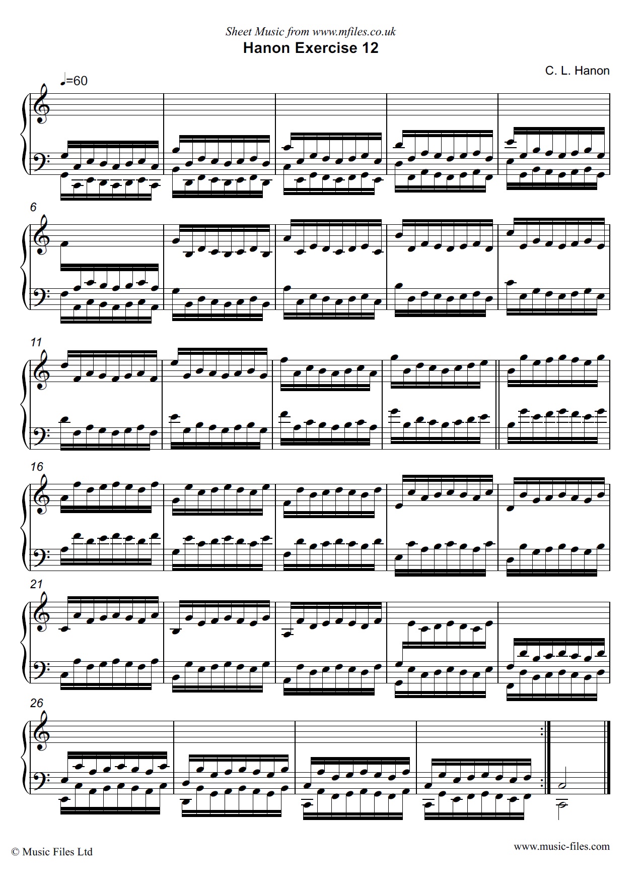 Hanon Exercise no.12 for Piano - piano sheet music 1st page