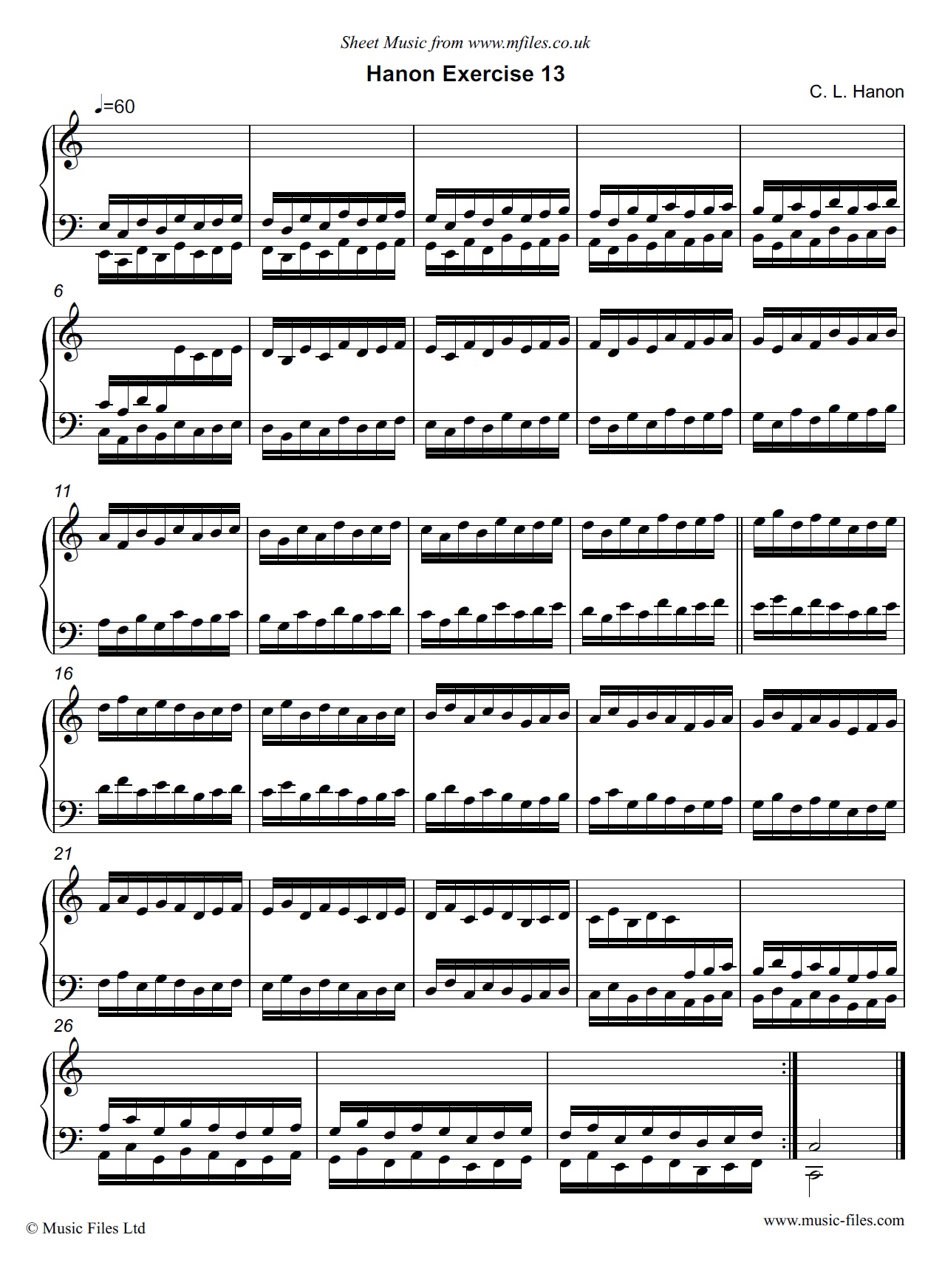 Hanon Exercise no.13 for Piano - piano sheet music 1st page