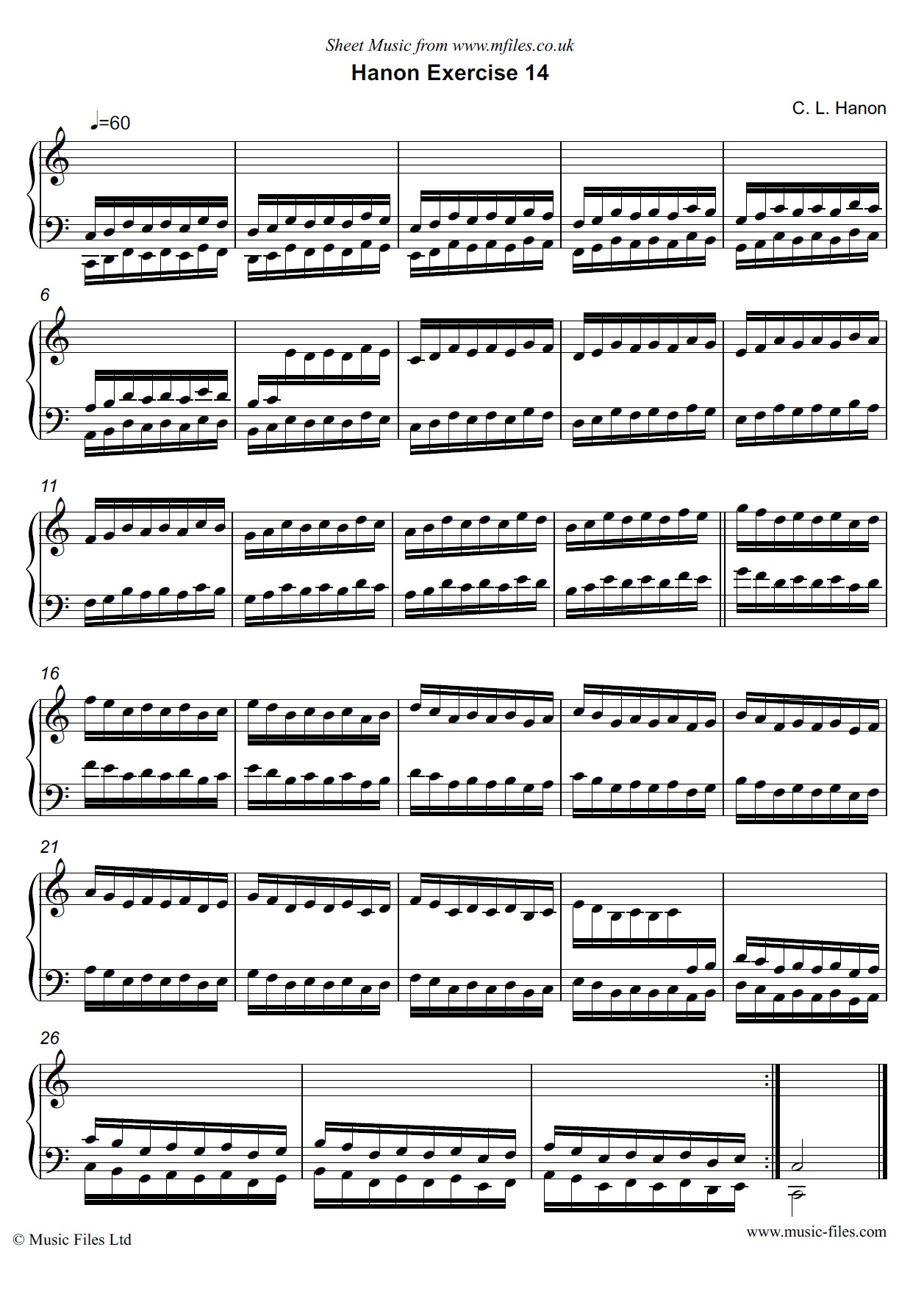 Hanon Exercise no.14 for Piano - piano sheet music 1st page