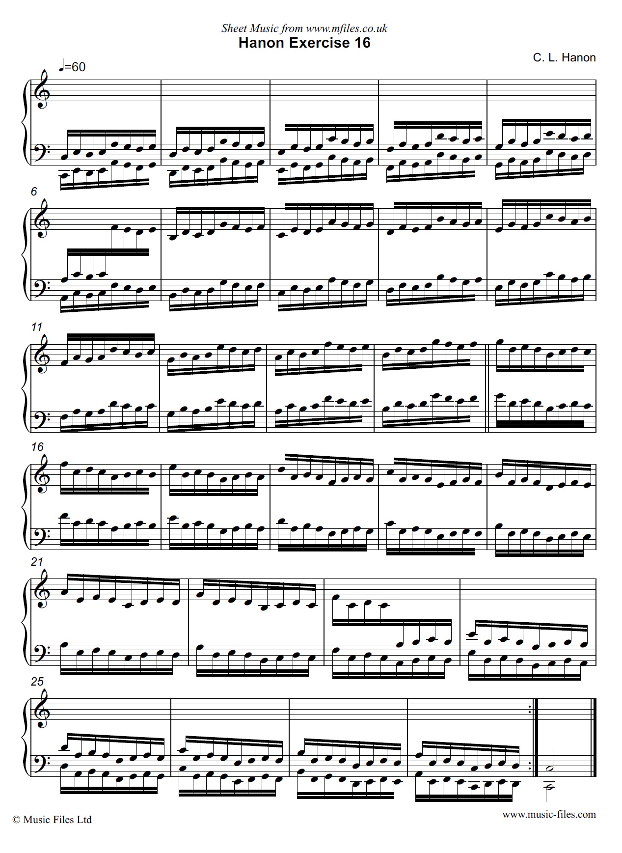 Hanon Exercise no.16 for Piano - piano sheet music 1st page