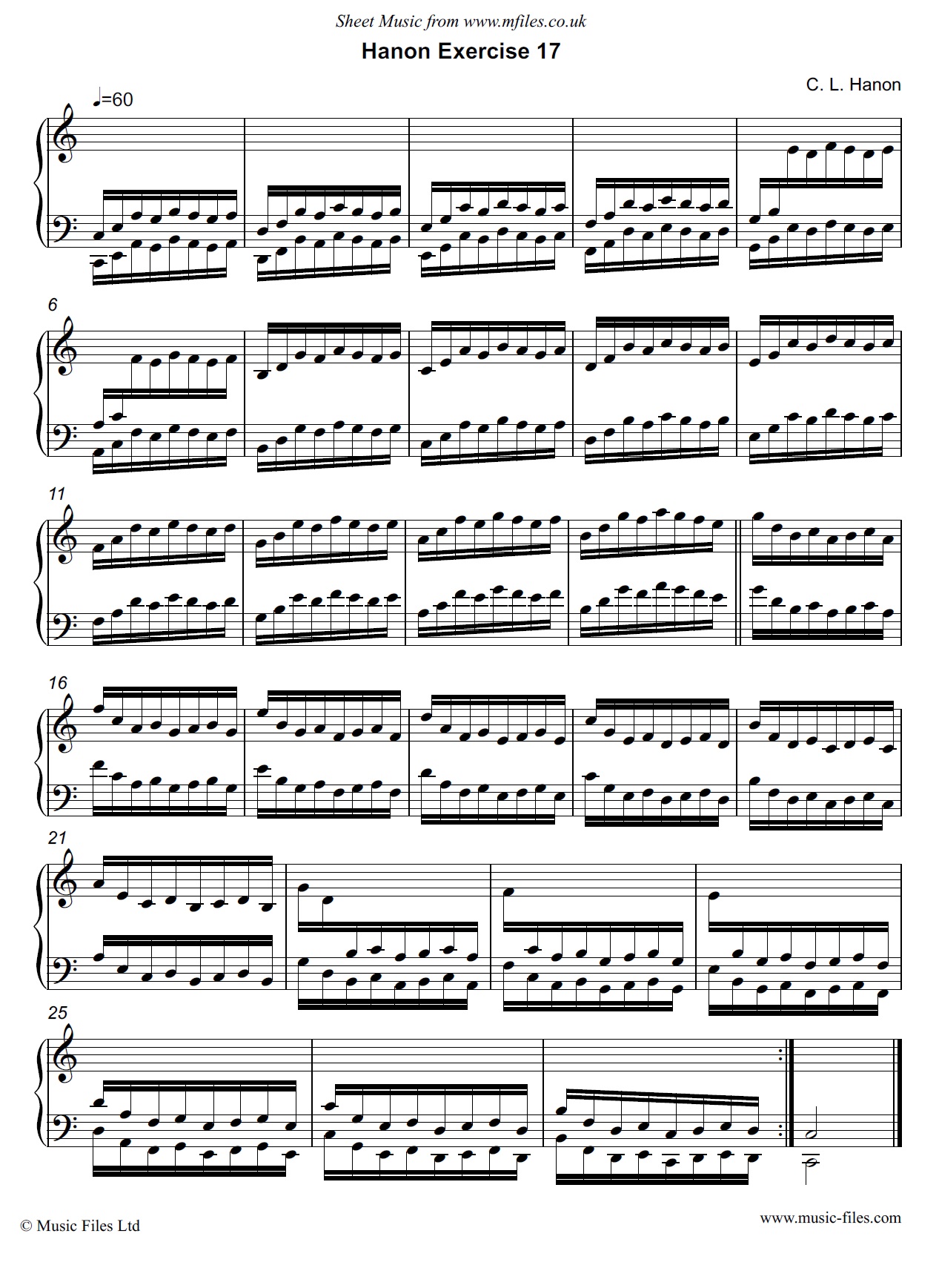 Hanon Exercise no.17 for Piano - piano sheet music 1st page
