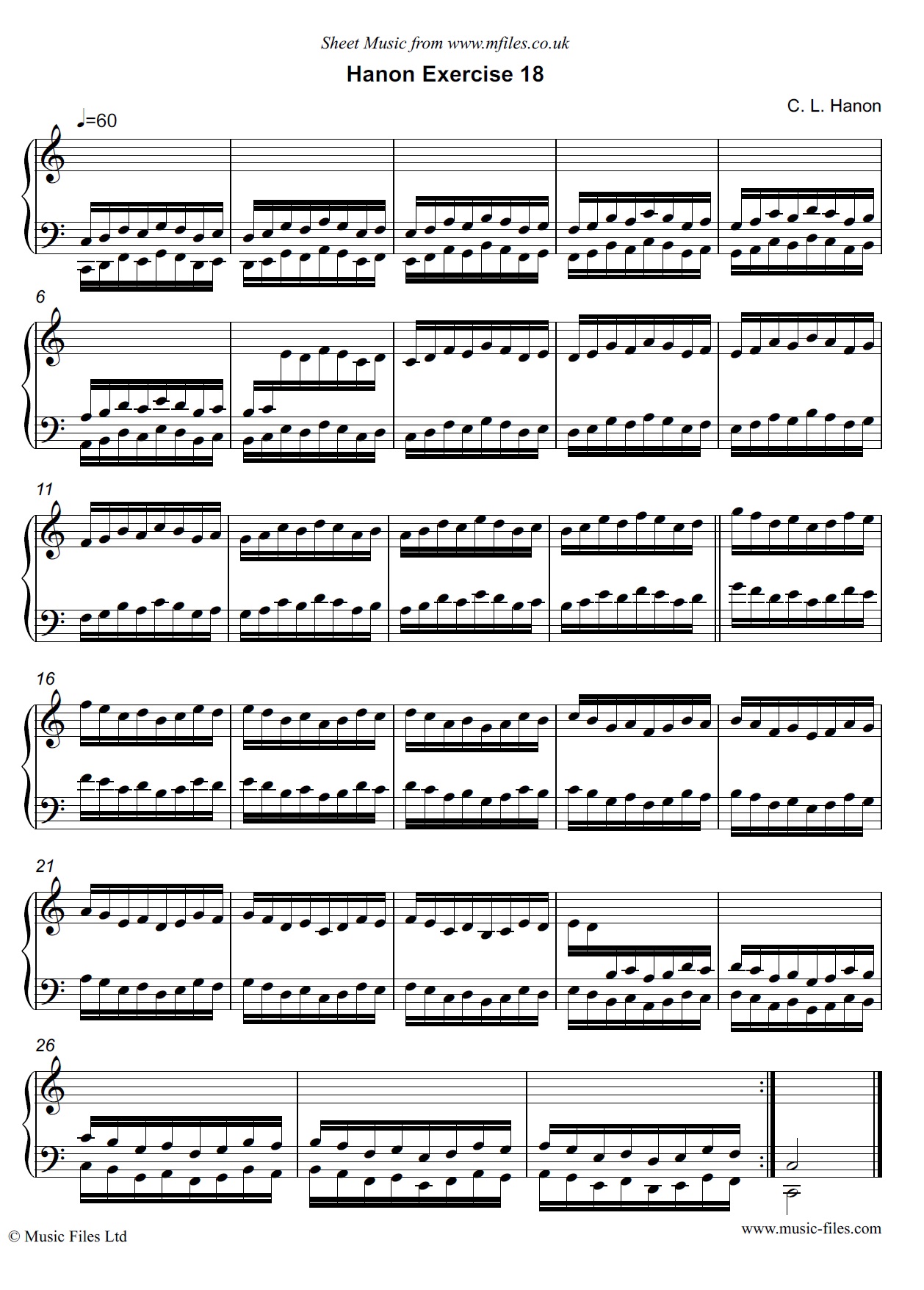 Hanon Exercise no.18 for Piano - piano sheet music 1st page