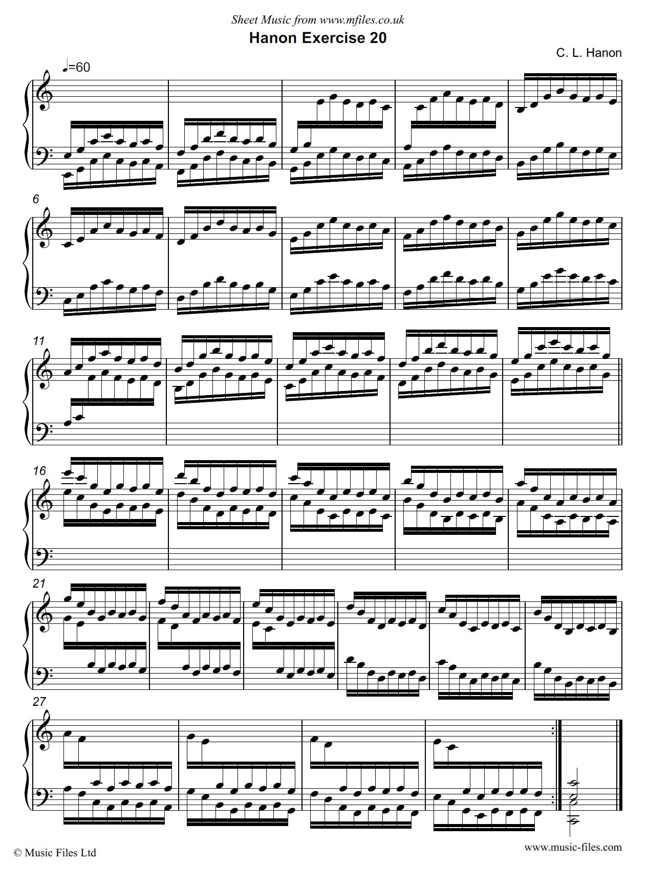 Hanon Exercise no.20 for Piano - piano sheet music 1st page