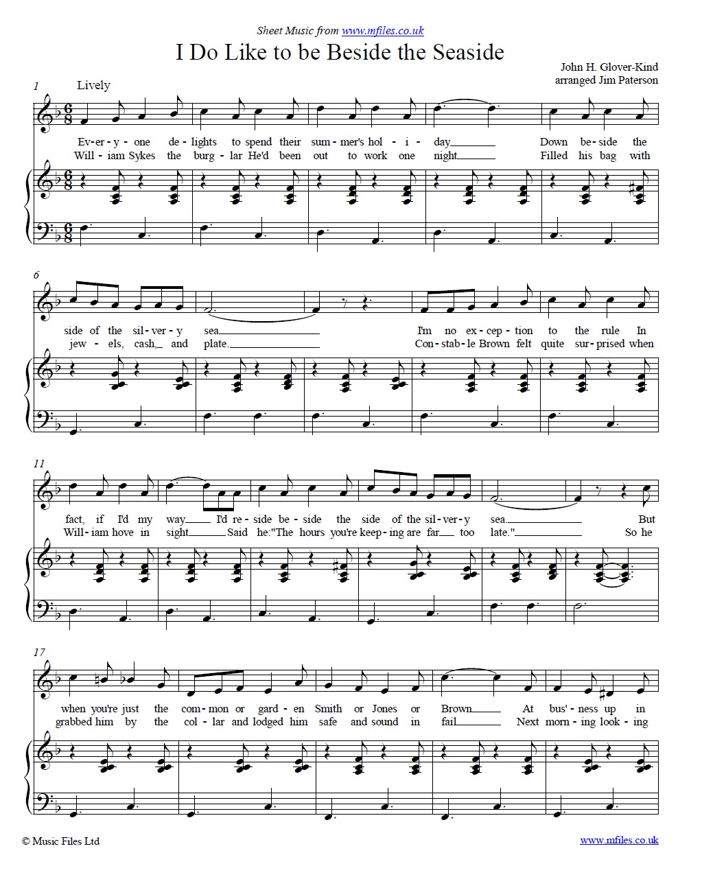 I Do Like to be Beside the Seaside a music hall song piano/vocal sheet music with lyrics I Do Like to be Beside the Seaside a music hall song piano/vocal sheet music with lyrics