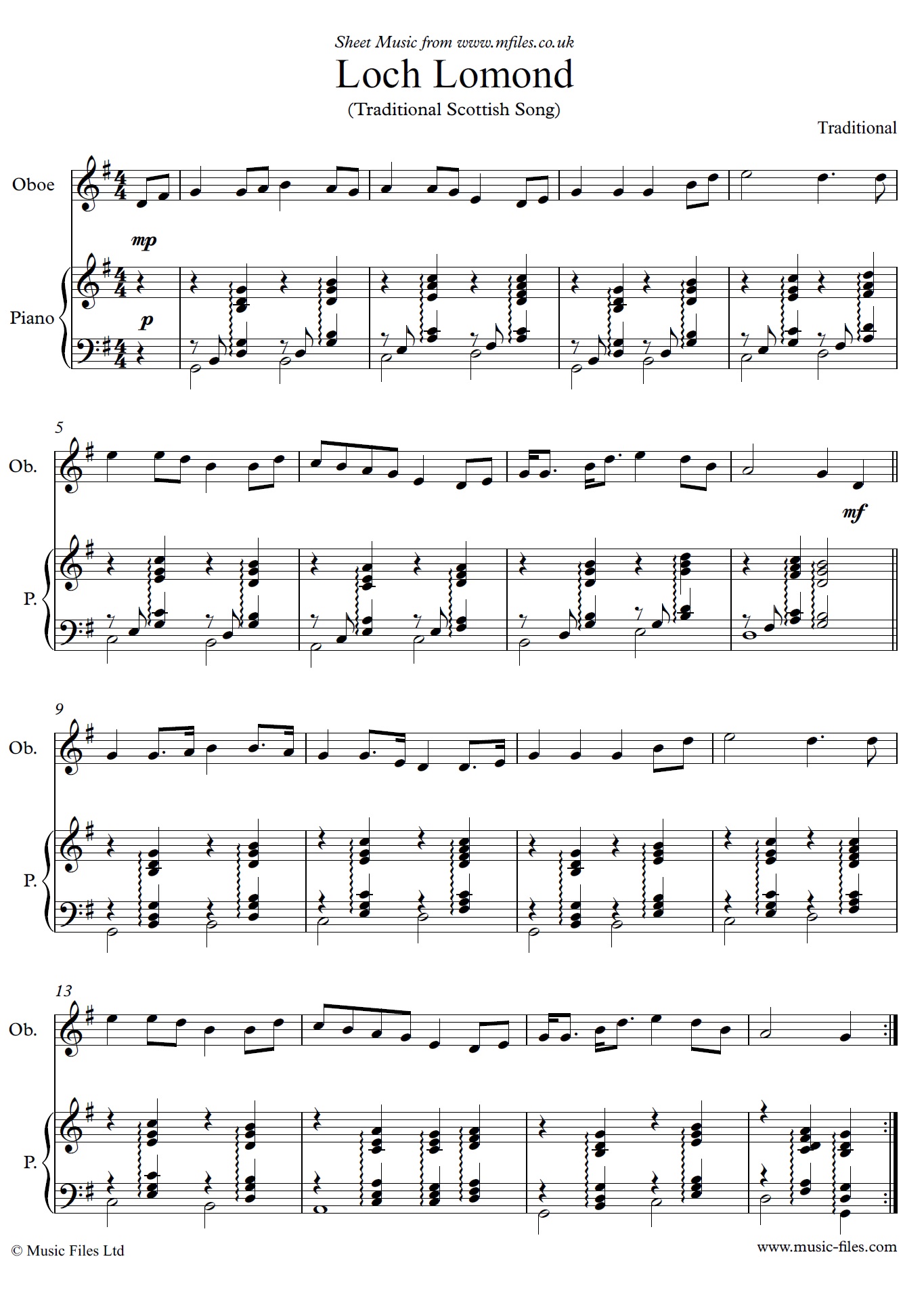 Loch Lomond for solo instrument and piano - sheet music 1st page