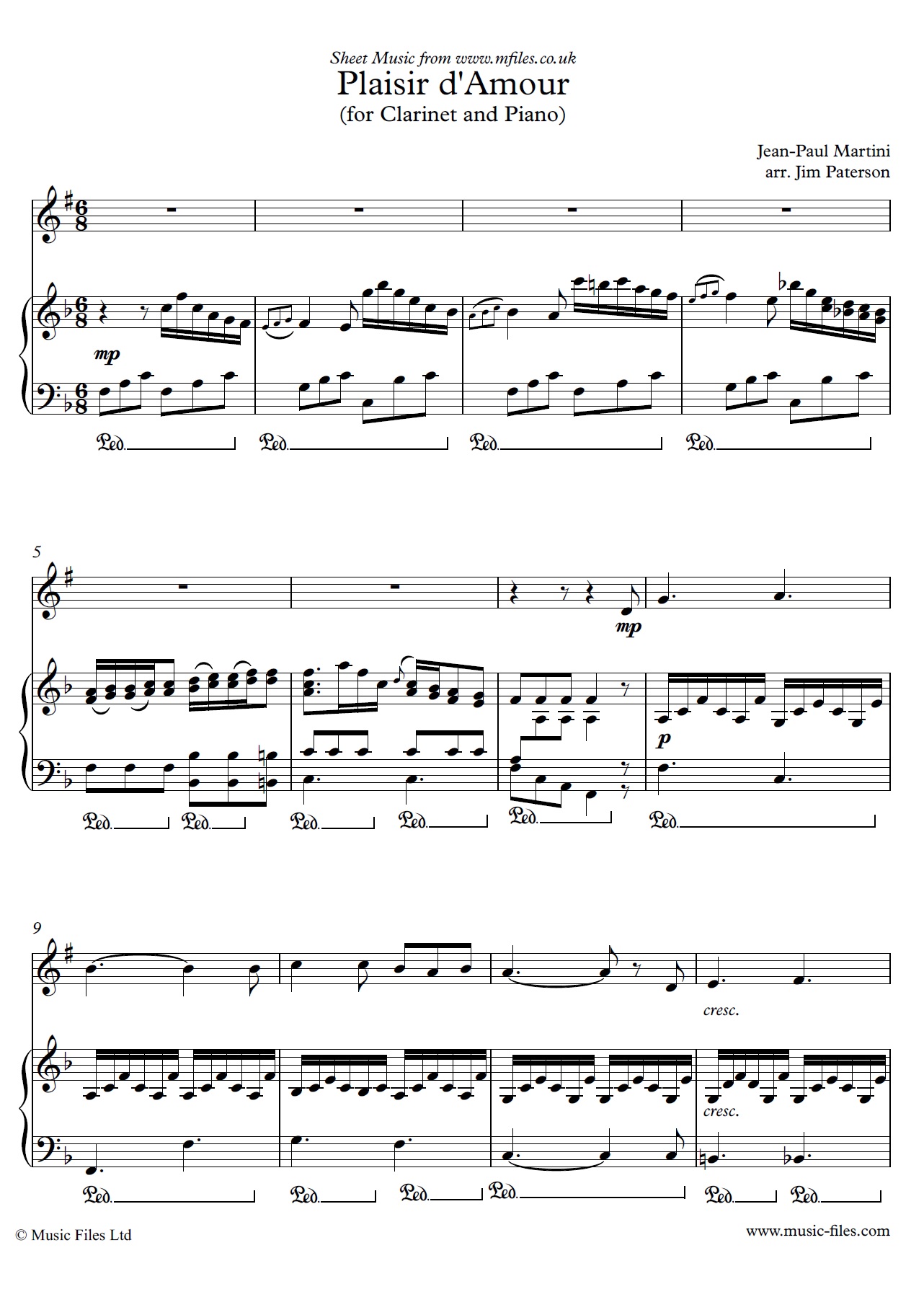 Plaisir d'Amour for Clarinet and Piano - sheet music 1st page