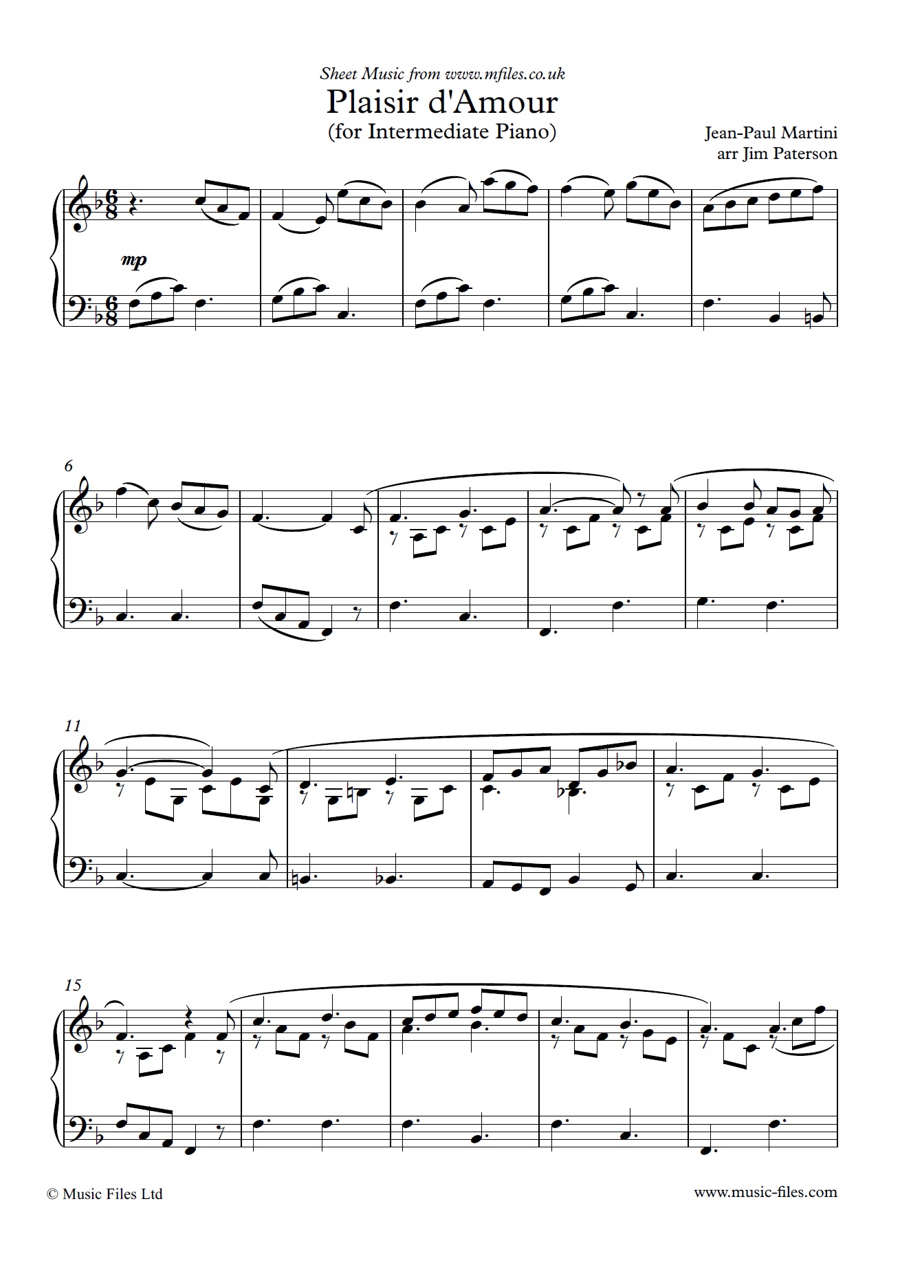Plaisir d'Amour for Intermediate Piano - sheet music 1st page