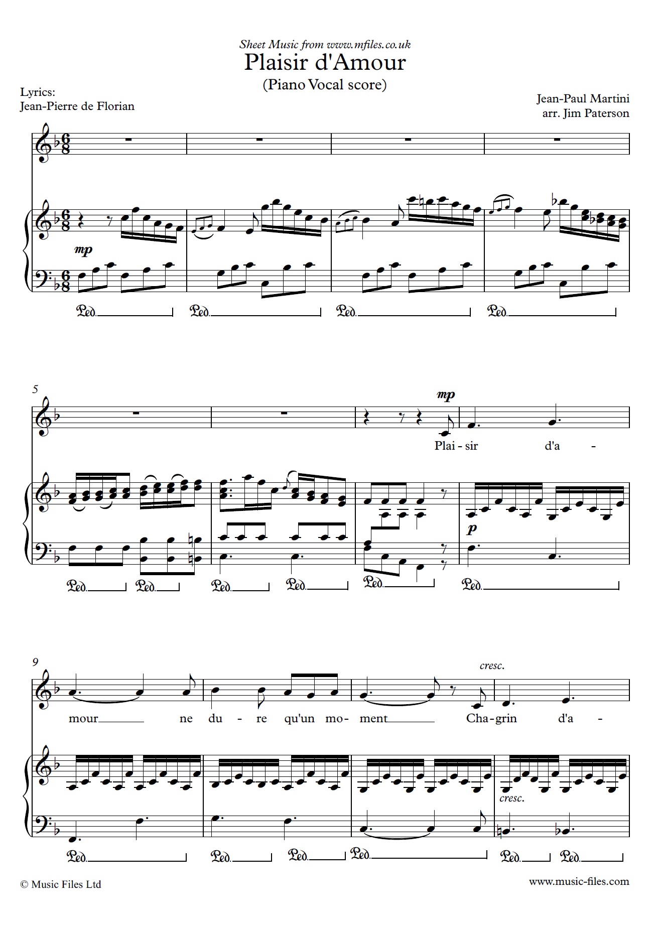Plaisir d'Amour for Voice and Piano - sheet music 1st page