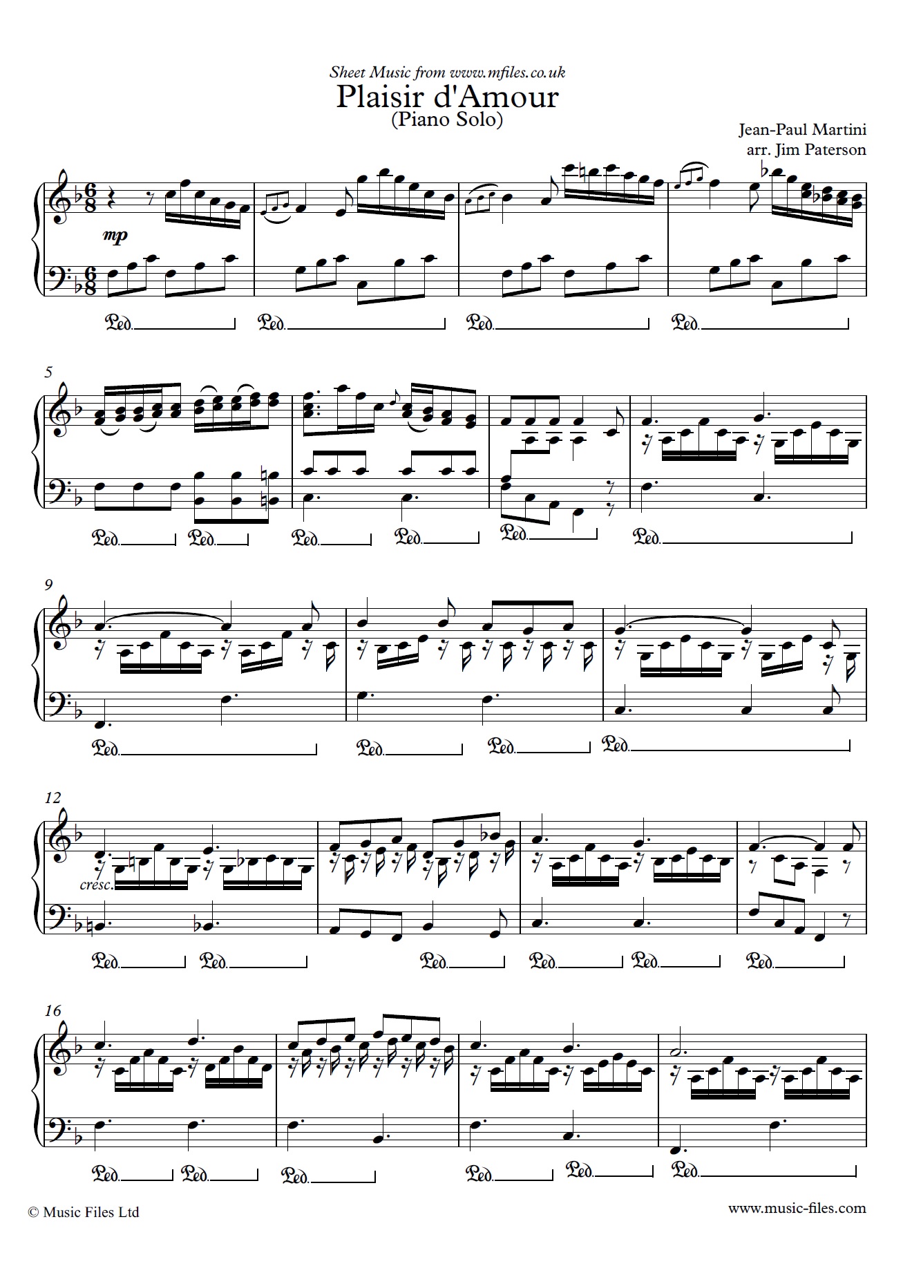Plaisir d'Amour for Piano Solo - sheet music 1st page