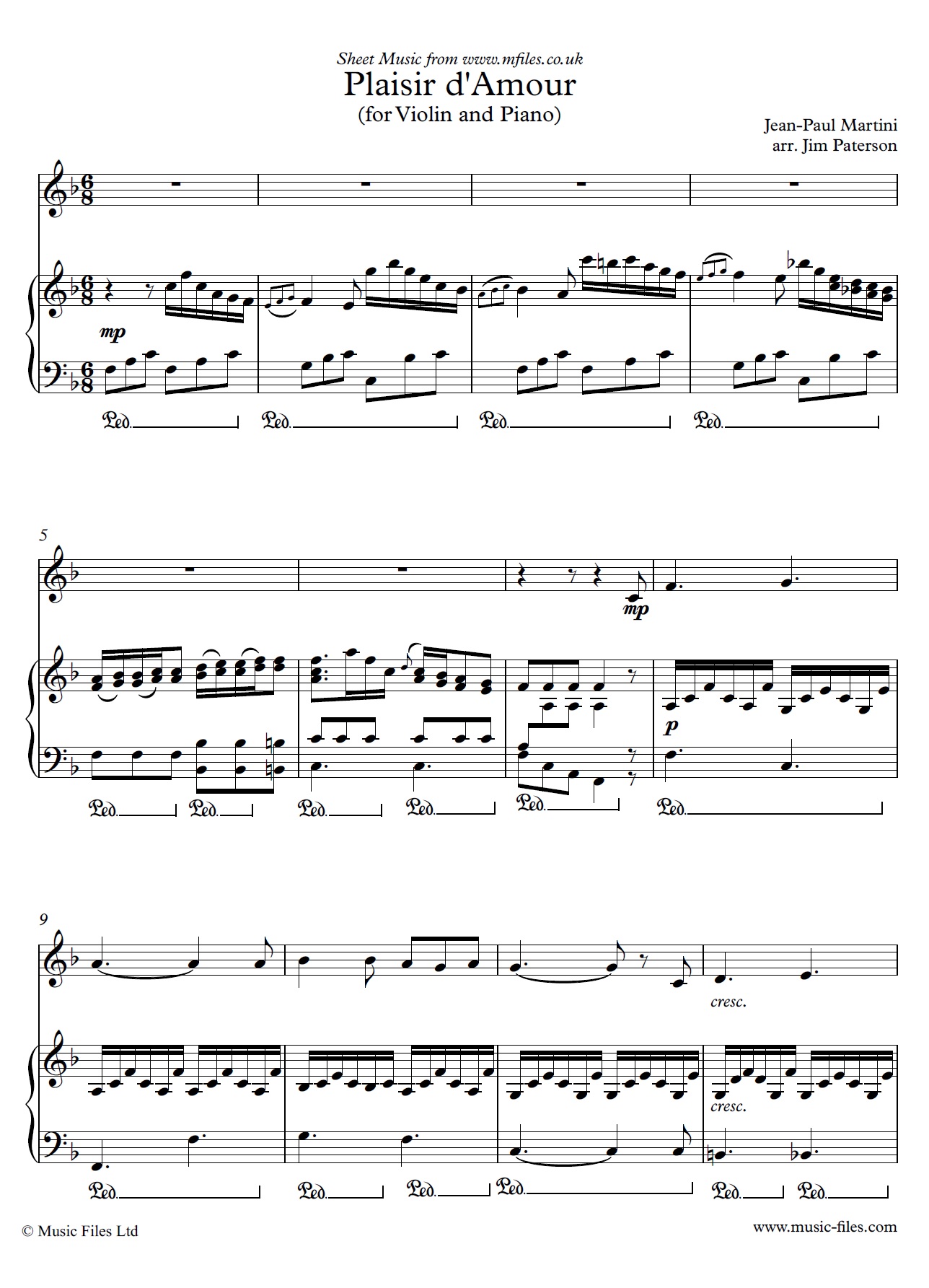 Plaisir d'Amour for Violin and Piano - sheet music 1st page