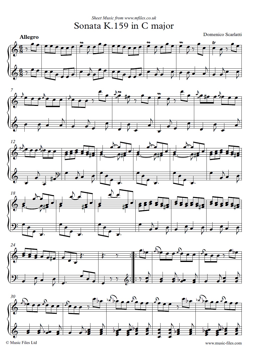Domenico Scarlatti's Keyboard Sonata K.159 in C major - click to download sheet music Domenico Scarlatti's Keyboard Sonata K.159 in C major - sheet music 1st page