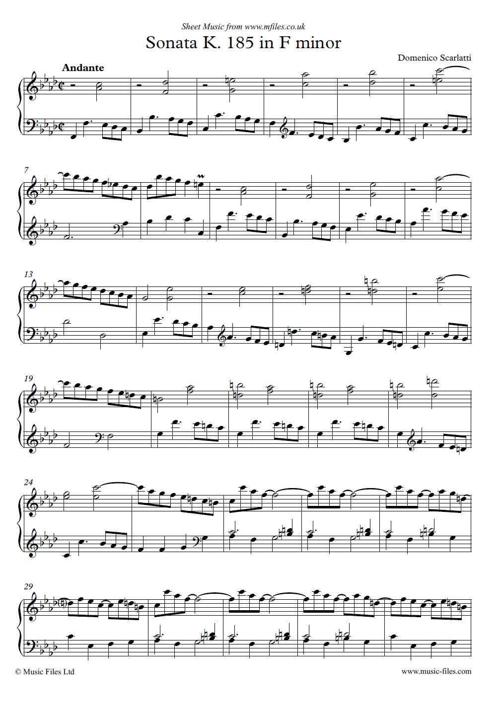 Domenico Scarlatti's Keyboard Sonata K.185 in F minor - click to download sheet music Domenico Scarlatti's Keyboard Sonata K.185 in F minor - sheet music 1st page